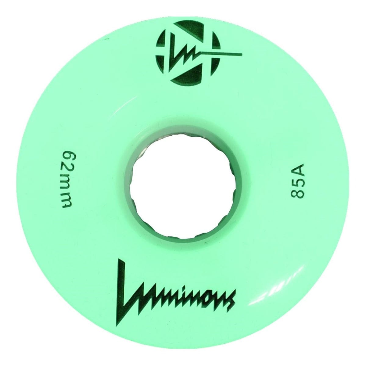 A white Luminous LED 85A Quad Roller Skate Wheel, 62mm in size, featuring a central mounting hole and "Luminous" branding printed on the surface.