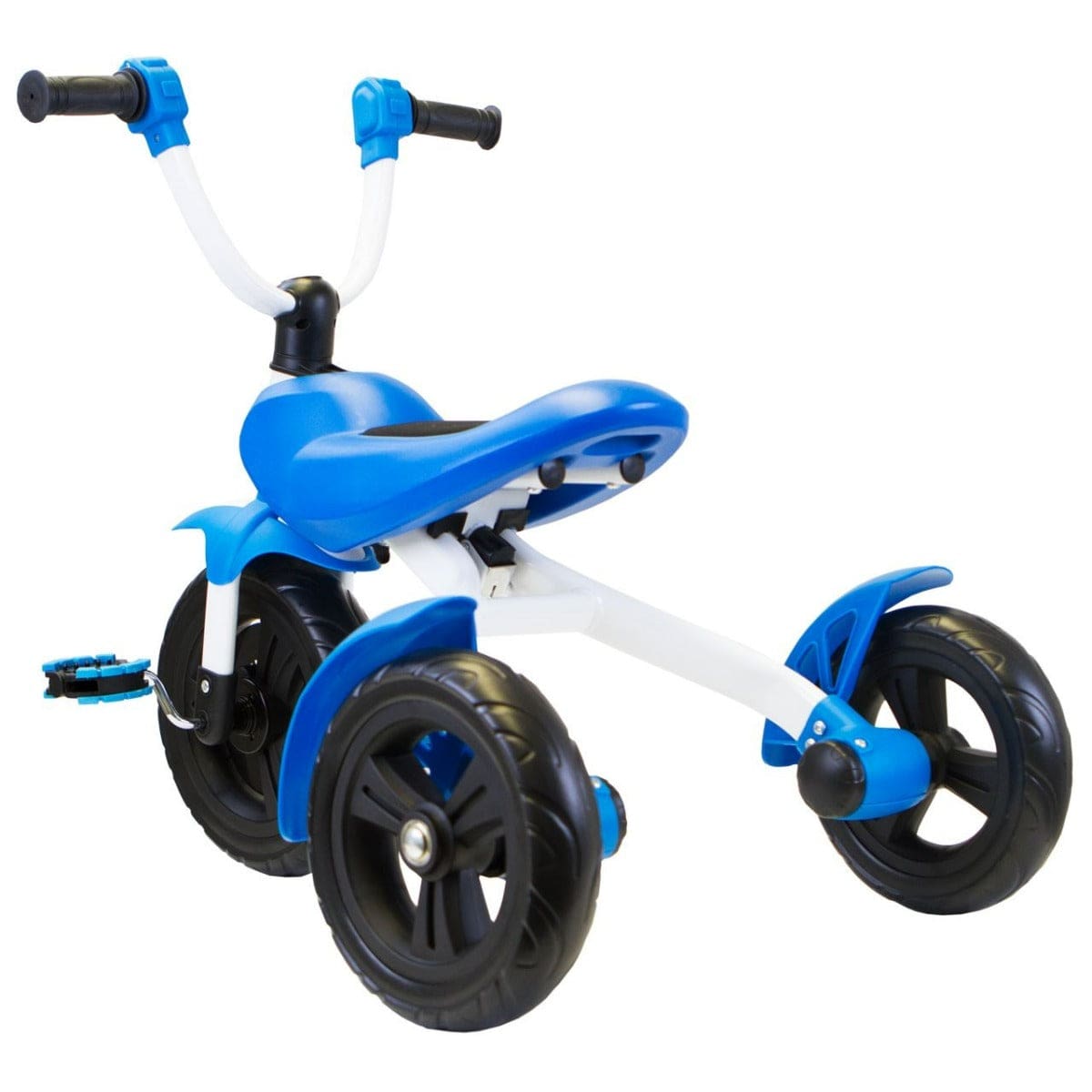 The Zycom Folding Ztrike Pedal Trike - Black / Blue is a fashionable pedal tricycle designed for toddlers. It features a robust frame, a comfortable seat, and includes a convenient folding mechanism—ideal for young children learning how to ride.