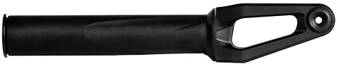 The Ethic DTC Merrow V3 8/12STD SCS Stunt Scooter Forks in Black by Ethic feature a cylindrical base, open triangular cutout near the mounting hole, and a smooth matte finish for a sleek, modern look.