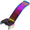 The Dare Flex Fender Stunt Scooter Brake - Neochrome by Dare features a metallic, rainbow-colored finish with a flat, curved blade and a black, rectangular flex fender secured by two screws at one end.