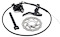 The Wildcat 10" Mini BMX Rear Disc Brake kit by Wildcat, featuring a lever, caliper, rotor, cable, and bracket—ideal for your Mini BMX—is shown neatly arranged on a white background.