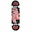 The Madd Gear MGP Pro Series Gameplay black and red complete skateboard features a black 9-ply maple deck with striking red and white graphics, highlighted by the "World Cup" text alongside the numbers "20" and "02." It is equipped with quality components, including sleek white wheels and sturdy trucks, ensuring a smooth ride.