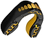 The Safejawz Extro Series Protection Mouthguard - Goldie by Safejawz features a black and gold design with a tooth-like pattern and jagged grooves, engineered for high-impact protection during sports.