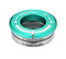 The Blunt Envy Low Stack IHC Integrated Stunt Scooter Headset in teal features sealed bearings and a distinctive arrow symbol. Its "LOW STACK - IHC" and "LOW STACK 1-1/8 HEADSET BEARINGS" labeling enhances its compatibility with the Blunt Envy Stunt Scooter, offering a sleek metallic finish through neatly stacked components.