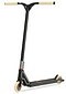 The Aztek Fountain Complete Stunt Scooter - Black by Aztek features cream grips and wheels, a sturdy T-shaped handlebar, and a low deck, making it ideal for tricks and stunts at the skatepark.