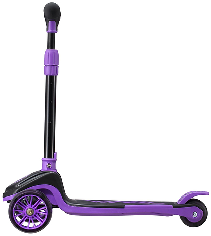 The Vital Tyke 3 Wheel Kids Scooter by Vital, shown in purple with black accents and an adjustable handlebar, is perfect as a first scooter for young riders—featured from the side against a white background.