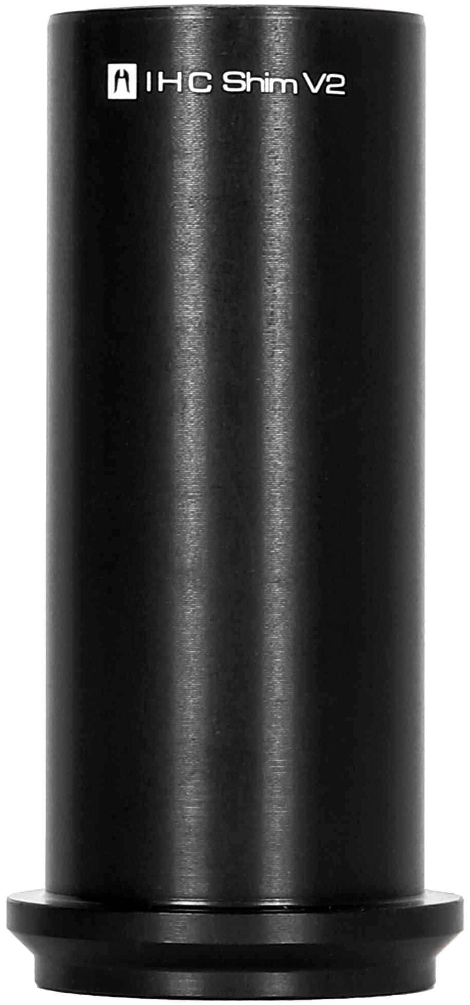A black cylindrical metal object labeled "Ethic DTC IHC Shim - 75mm," designed for IHC compression, with a flat base, shown against a white background. This essential scooter part by Ethic is compatible with Ethic DTC IHC Shim systems.