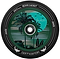 The Lucky Lunar 110mm Stunt Scooter Wheel - Revin Signature V1 from Lucky features a black wheel with a tropical design, showcasing palm trees, birds, a car, and surfboards on green stripes. It includes "Revin Cachart," "Lucky Scooters," and uses Lucky Rebound Technology.