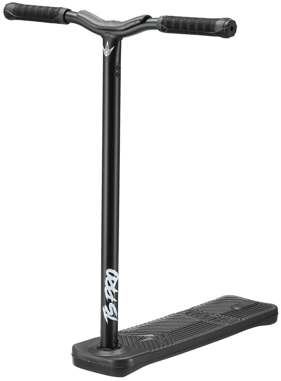 The stylish Blunt Envy TS Pro 6 Indoor Trampoline Stunt Scooter in black is showcased against a white backdrop. With a wide deck and textured grips, it features reinforced handlebars and boasts a modern design with the Blunt Envy logo near the base, ensuring both style and stability for customization.