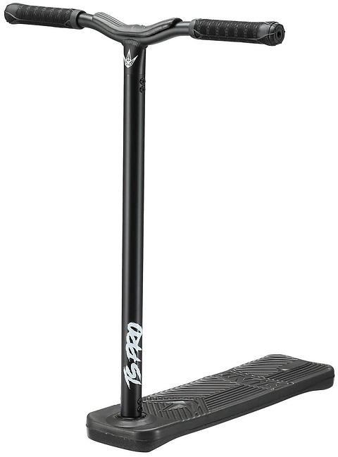 The stylish Blunt Envy TS Pro 6 Indoor Trampoline Stunt Scooter in black is showcased against a white backdrop. With a wide deck and textured grips, it features reinforced handlebars and boasts a modern design with the Blunt Envy logo near the base, ensuring both style and stability for customization.