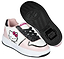 The Heelys x Hello Kitty Kama HKC Girls Shoes in light pink, black, and white feature the iconic cartoon cat face and include a single removable wheel in one shoe for skating fun.