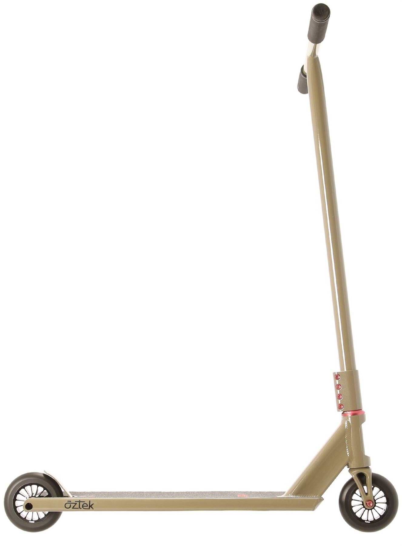 The Aztek Siren Complete Street Stunt Scooter in Zircon Sand features two small black wheels, a narrow deck, and tall handlebars, displayed against a white background.
