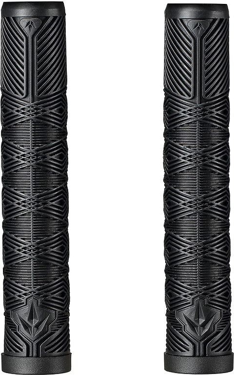 Two Blunt Envy V3 Black Stunt Scooter Grips (160mm) with geometric textured patterns stand vertically side by side against a white background—ideal for enhancing any stunt scooter.