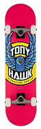 The Tony Hawk SS 180+ Eagle Logo Pink Complete Skateboard (7.75" x 31") features a bold eagle graphic and white wheels, making it an ideal beginner board from the iconic Tony Hawk brand.