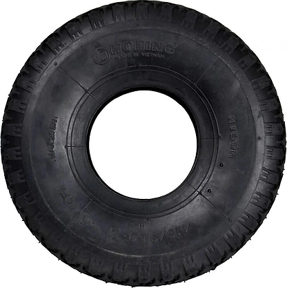 The Hohing Mini BMX Replacement Tire - Black features a deep tread pattern suitable for mini BMXs or small equipment. The brand name, "Hohing," and specifics are visible on the sidewall, set against a white background that emphasizes its round shape and detailed design.