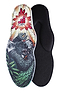 The GAIN Protection SoleBros Insoles - Dropbear are ideal for BMX and MTB enthusiasts. One insole features a vibrant crowned, roaring koala surrounded by leaves and a red flower, while the other is solid black for a more understated look.
