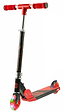 The CORE Foldy Kids LED Foldable Kick Scooter in black and red features a T-shaped handlebar, LED light-up wheels, red grips, adjustable height, and an easily adjustable handlebar for a perfect fit as they grow.