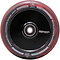 The Revolution Fused Core 110mm Stunt Scooter Wheel in Black and Red features a black wheel with a red translucent rim that highlights "Revolution Supply Co" and "110mm Hollowcore Wheel." This stylish product incorporates Fused Wheel Technology for enhanced durability, complemented by multicolor effects around the central bearing design.