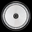 A close-up of the Blunt Envy 120mm Hollow Core Stunt Scooter Wheel in Silver Chrome highlights its metallic silver core and black tire, designed for maximum performance. The rim is adorned with the inscription "One Hundred Twenty x Twenty Six mm 86A" and features a bird logo along with "Hollow Core," showcasing Blunt Envy's advanced Hollowcore Wheels technology.