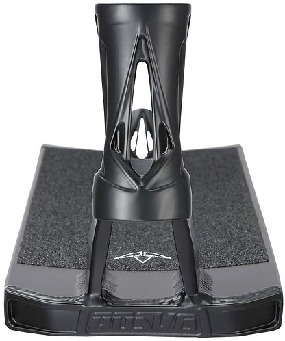 A close-up of a black snowboard binding mounted on a board, featuring a textured footpad and modern highback—crafted with the same precision as the Blunt Envy AOS V6 Squad Black Stunt Scooter Deck by Blunt Envy (6" x 22").