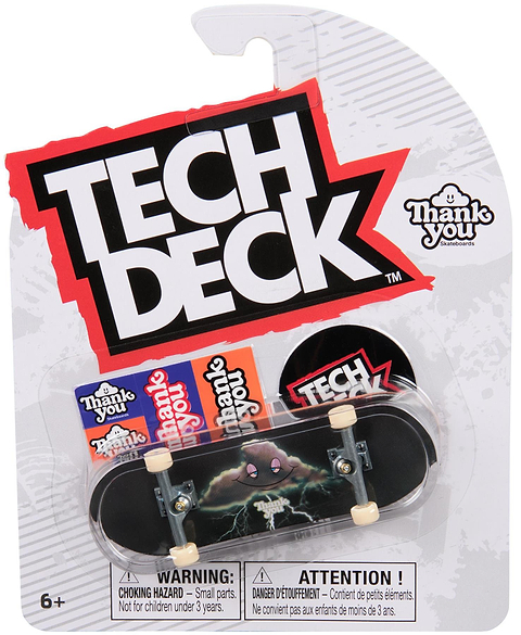 The Tech Deck 96mm M57 Fingerboard - Thank You is a plastic skateboard in a package, ideal for Tech Deck fans and skateboard collectors.