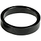 A sleek Universal Scooter Headset Spacer in glossy black is displayed, featuring a circular design with a smooth surface reminiscent of an SCS clamp. It has a flat base and slightly tapered edges, making it ideal for securing your scooter's headset. This product measures 15mm in thickness and is part of the Universal brand lineup.