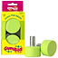 Lime green Gumball Roller Skate Long 30mm 75A Toe Stops are shown beside their yellow box, featuring colorful branding and a transparent window, highlighting their superior stopping power.