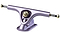 Introducing the Paris V3 Purple Tide Longboard Trucks, featuring a polished metallic finish crafted with proprietary alloy forming. This 180mm skateboard truck includes a central kingpin and comes with two golden bolts on each end for wheel attachment. The baseplate is inspired by the Paris V3 Longboard Trucks design, offering multiple mounting holes for easy deck integration.