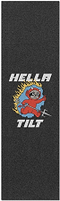 The TILT x Hella Grip Stunt Scooter Griptape - Portal by Tilt is black, featuring "HELLA TILT" in bold white letters and a cartoon red devil with a pitchfork amid yellow flames in the center.