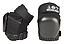 Two 187 Killer Pro Derby Knee Protection Pads in black are displayed, featuring adjustable straps and a rugged design suitable for action sports. The brand "187" is prominently visible on the upper section. One knee pad stands upright while the other lies on its side, highlighting the V-22™ Dual Density Foam cushioning for exceptional protection.