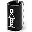 The Dare Warlord 4 Bolt Oversized SCS Stunt Scooter Clamp in Black, designed by Dare, is a stylish and durable accessory made from 6061 aluminium. It features a prominent vertical "DARE SPORTS CO." logo in white and offers multiple holes for versatile screw adjustment to ensure secure fastening of scooter components.