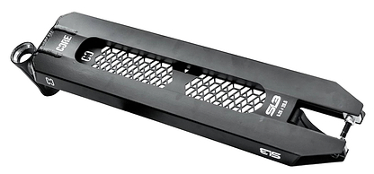 The CORE SL3 Forged Black Stunt Scooter Deck (5.25" x 19.3"/20.5") features a central honeycomb cutout, angled edges, and mounting points at both ends, with "CORE," "C3," and "S3" labeling.