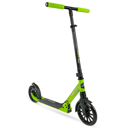 The Madd Gear Metro Cruise 250 Foldable Commuter Scooter by MGP features a black/lime design, large wheels, adjustable handlebar, and non-slip deck—perfect for older kids or teens. Shown against a white background.