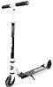 The Madd Gear Metro Rush 125 Kids Foldable Scooter in white/black features an adjustable handlebar, a textured foot deck, and two 125mm LED wheels. "Madd Gear (MGP)" branding is on the deck and stem.
