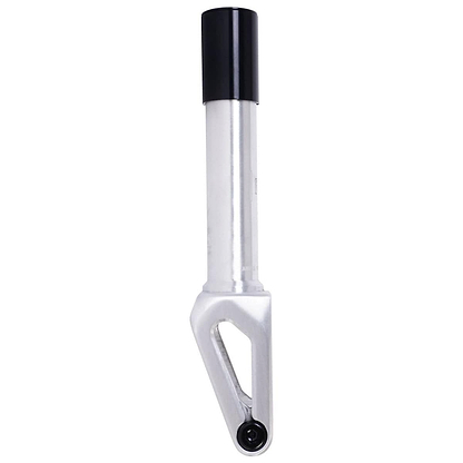 Against a white backdrop, an aluminum bicycle quill stem crafted from 6061-T6 aluminium is showcased, featuring a black top and silver body. Engineered for peak performance, the angled stem seamlessly links handlebars to the steerer tube, echoing the meticulous precision of UrbanArtt Anvil SCS/HIC Stunt Scooter Forks - Raw Silver.