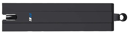 The Lucky Prospect P6 Pro Black Stunt Scooter Deck (6" x 22") boasts a sleek black design with blue-white branding, wheel mount on the left, and circular ring on the right—ideal for street and park riders, inspired by Lucky's PROSPECT™ family.