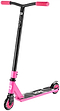 The CORE CA1 Beginner Complete Stunt Scooter - Pink by CORE features pink handlebars and wheels, a black deck with white text, and a black fork and head tube, shown upright against a white background.