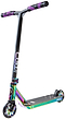 The CORE CG1 Mini Complete Stunt Scooter - Neochrome / Black by CORE features a black handlebar, purple grips, neochrome deck and fork, small wheels, and a textured footboard—ideal for kids starting out at the skatepark.