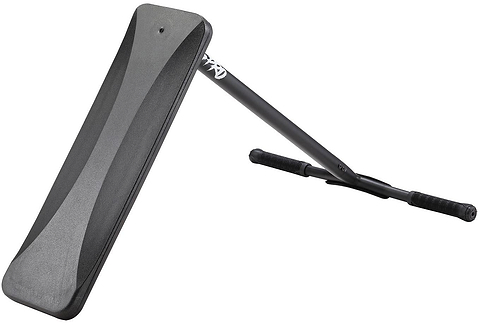 This Blunt Envy TS Pro 6 Indoor Trampoline Stunt Scooter is equipped with a black padded triangular back support and a long handlebar with grips, providing efficient abdominal workouts. The seamless connection between the back support and the handlebar is formed by a sturdy metal rod, ensuring stability and precision.