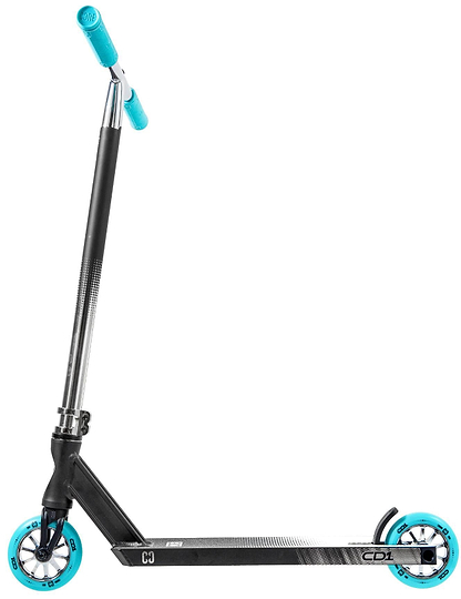 The CORE CD1 Complete Stunt Scooter in Chrome/Teal, shown from the side on a white background—an ideal choice for beginner riders.