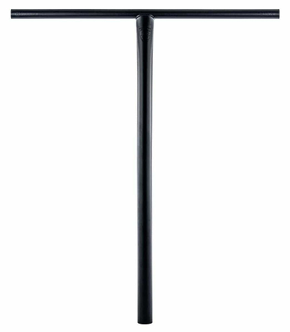 The Ethic DTC Tenacity V2 Steel Oversized HIC Stunt Scooter T-Bars in black feature a lightweight design with a long vertical stem and horizontal grip, making them ideal for freestyle or stunt scooters. The handlebars, which measure 720mm x 600mm, are elegantly displayed against a white background.