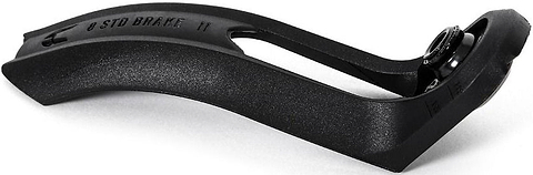 Black Ethic DTC Nylon V2 8 STD stunt scooter brake with a curved design and circular mounting area, shown from the side against a white background. Manufactured by Ethic, this replacement component offers reliable stopping power for various applications and is ideal for stunt scooter brake setups.