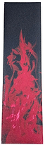 Introducing the Legacy Flame Stunt Scooter Griptape - Red by Legacy, featuring a durable rectangular sheet with a black background and bold red flame design, perfect for customising your scooter deck.