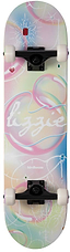The Birdhouse Stage 3 Armanto Bubbles Complete Skateboard (8" x 31.5") features a pastel deck with bubble patterns, "lizzie" in bold cursive, white wheels, and the Birdhouse logo near the bottom. Made from durable Canadian Maple—great for beginners.