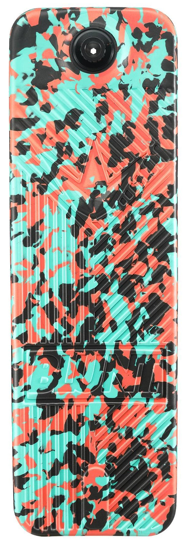 Colorful abstract smartphone case with a camera cutout, showcasing a dynamic pattern of blue, red, black, and white speckles. This design mirrors the vibrant style of the Blunt Envy TS Pro 7.5 Indoor Trampoline Stunt Scooter in Teal Camo, creating a sleek camouflage effect that effortlessly makes your phone stand out.
