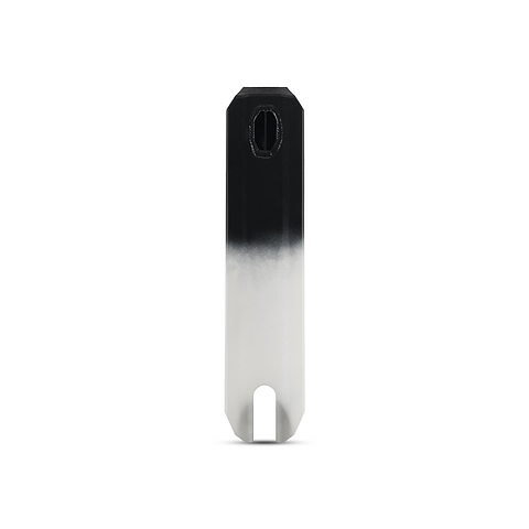 The Legacy Fade Complete Stunt Scooter - Black / Grey by Legacy features a flat, rectangular deck with rounded corners, a black-to-white fade finish, a small rectangular hole near the top, and a U-shaped notch at the bottom, shown isolated on white.