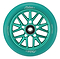 A teal 120mm scooter wheel from Blunt Envy, crafted with a metal core design and perfect for stunt scooters at the skatepark. It features a smooth rim and a hub with a radial spoke pattern, with "Blunt Envy Delux" printed on the tire.
