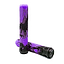Displayed are two cylindrical, textured grips featuring a black and purple camo pattern. These are the CORE Skinny Boy Fuchsia Stunt Scooter Grips, with one standing upright while the other leans gracefully against it. Embossed with "CORE," these shock-resistant grips guarantee a firm hold on your scooter or bike during every ride.