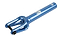 The Supremacy Spartan SCS/HIC Stunt Scooter Fork, made from CNC-milled aluminum, features a sleek design with the "SUPREMACY" engraving. This blue metal fork is known for its lightweight performance and smooth finish, making it an excellent choice for scooter enthusiasts.