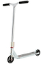 A blue Aztek Corsa Complete Stunt Scooter stands upright on a white background, featuring black handlebars, a flat deck, and two black wheels with red accents near the front wheel. This lightweight stunt scooter is made by Aztek.